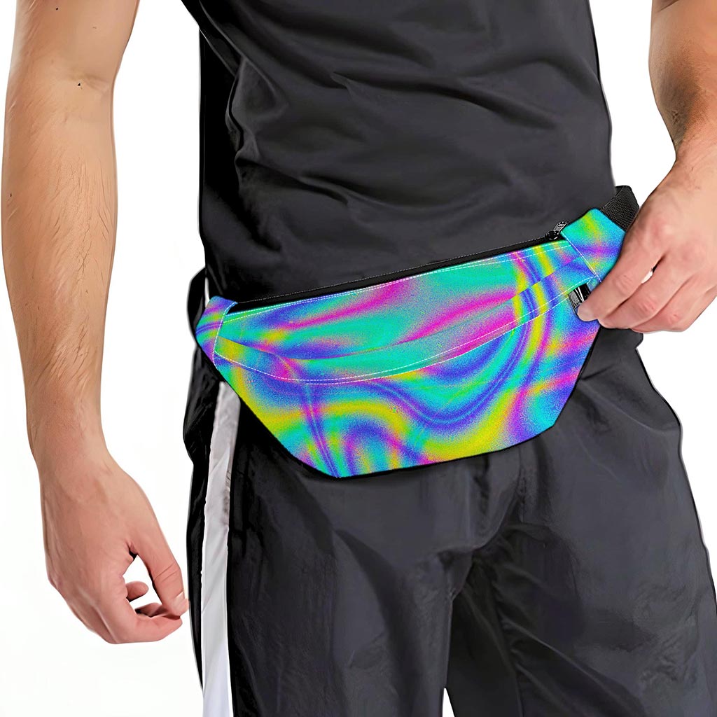 Turquoise Holographic Trippy Print Fanny Pack