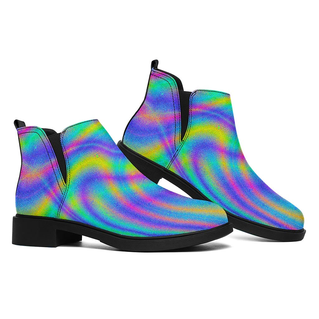Turquoise Holographic Trippy Print Flat Ankle Boots