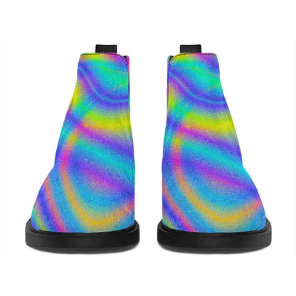 Turquoise Holographic Trippy Print Flat Ankle Boots
