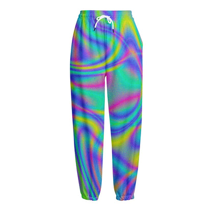 Turquoise Holographic Trippy Print Fleece Lined Knit Pants
