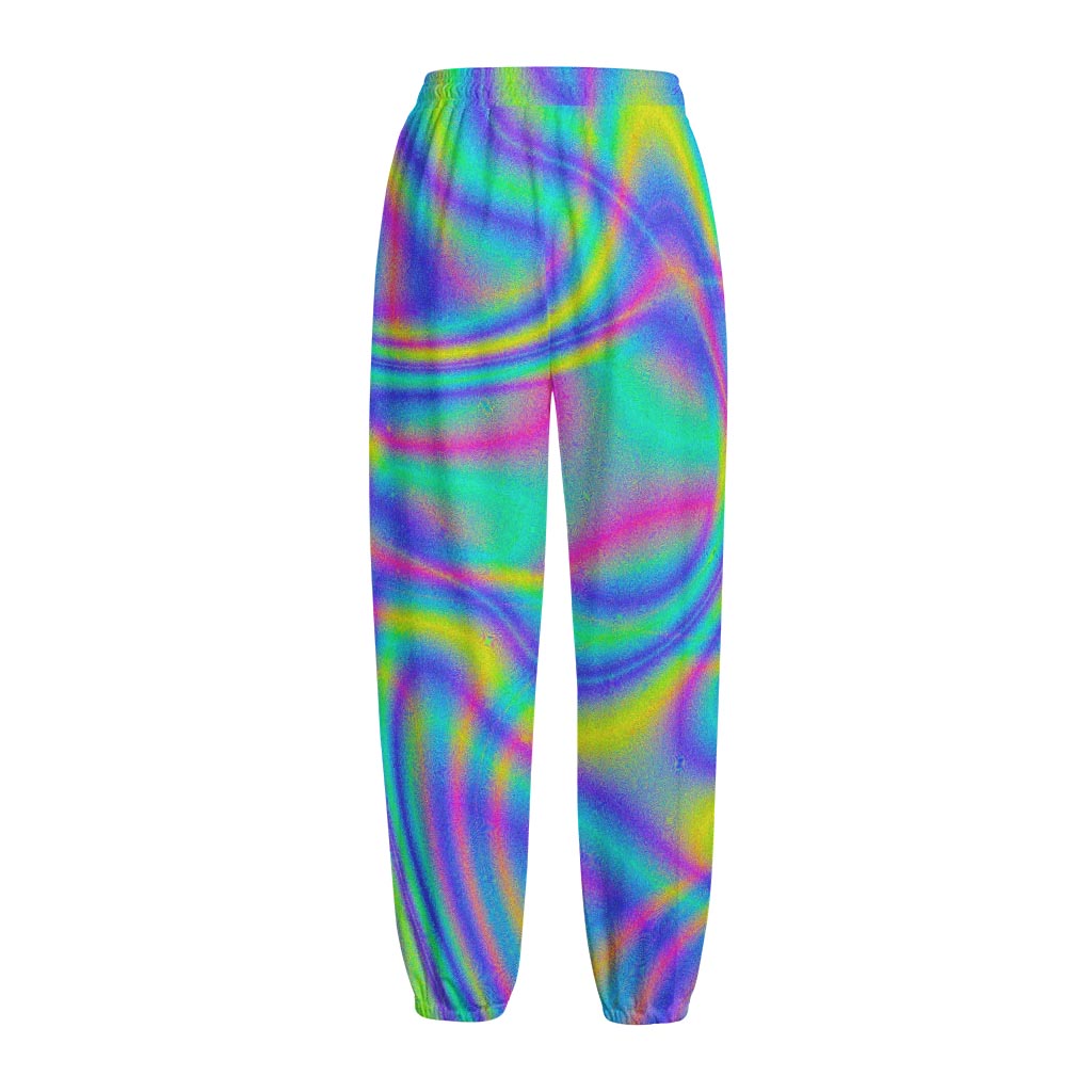 Turquoise Holographic Trippy Print Fleece Lined Knit Pants