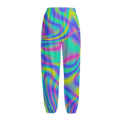 Turquoise Holographic Trippy Print Fleece Lined Knit Pants