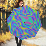 Turquoise Holographic Trippy Print Foldable Umbrella