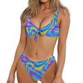 Turquoise Holographic Trippy Print Front Bow Tie Bikini