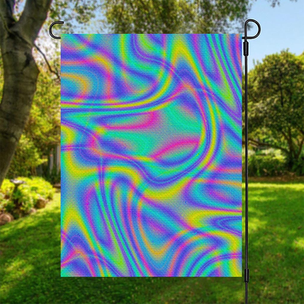 Turquoise Holographic Trippy Print Garden Flag