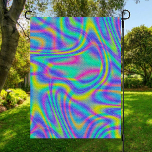 Turquoise Holographic Trippy Print Garden Flag