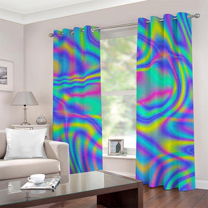 Turquoise Holographic Trippy Print Grommet Curtains