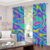 Turquoise Holographic Trippy Print Grommet Curtains