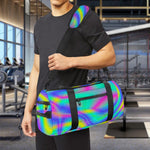 Turquoise Holographic Trippy Print Gym Bag