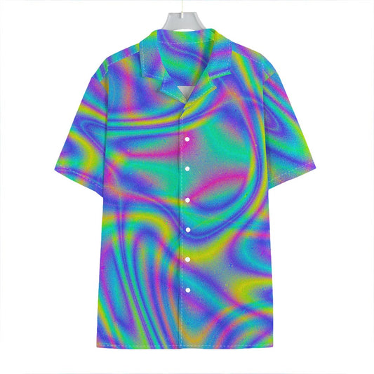 Turquoise Holographic Trippy Print Hawaiian Shirt