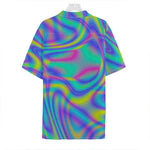 Turquoise Holographic Trippy Print Hawaiian Shirt