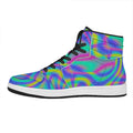 Turquoise Holographic Trippy Print High Top Leather Sneakers