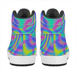 Turquoise Holographic Trippy Print High Top Leather Sneakers