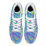 Turquoise Holographic Trippy Print High Top Leather Sneakers