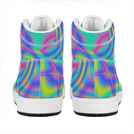 Turquoise Holographic Trippy Print High Top Leather Sneakers