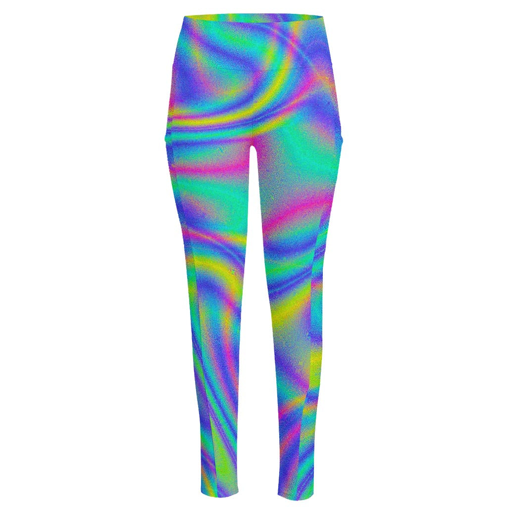 Turquoise Holographic Trippy Print High-Waisted Pocket Leggings