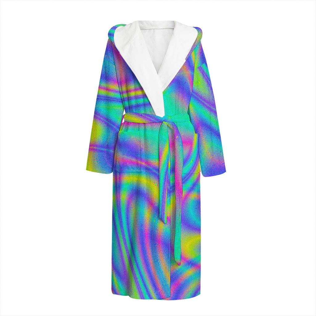 Turquoise Holographic Trippy Print Hooded Bathrobe