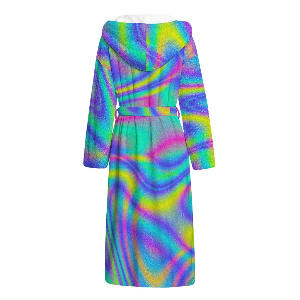 Turquoise Holographic Trippy Print Hooded Bathrobe
