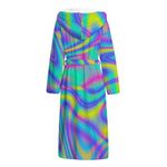 Turquoise Holographic Trippy Print Hooded Bathrobe