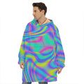 Turquoise Holographic Trippy Print Hoodie Blanket