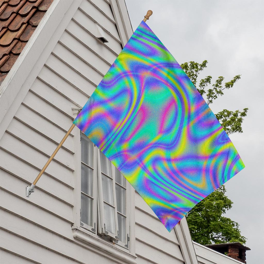 Turquoise Holographic Trippy Print House Flag