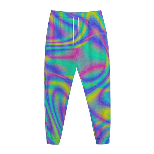 Turquoise Holographic Trippy Print Jogger Pants