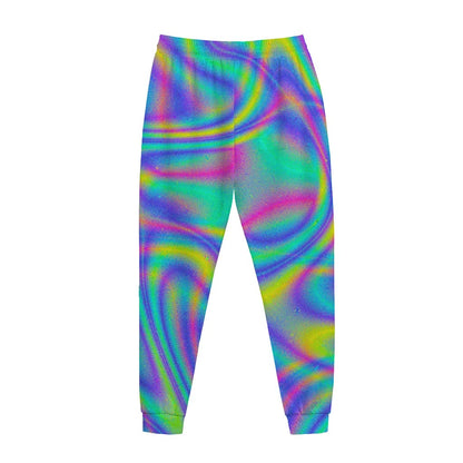 Turquoise Holographic Trippy Print Jogger Pants