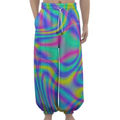 Turquoise Holographic Trippy Print Lantern Pants