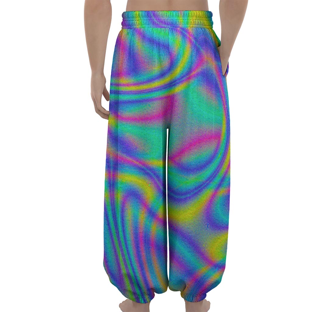 Turquoise Holographic Trippy Print Lantern Pants