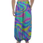 Turquoise Holographic Trippy Print Lantern Pants