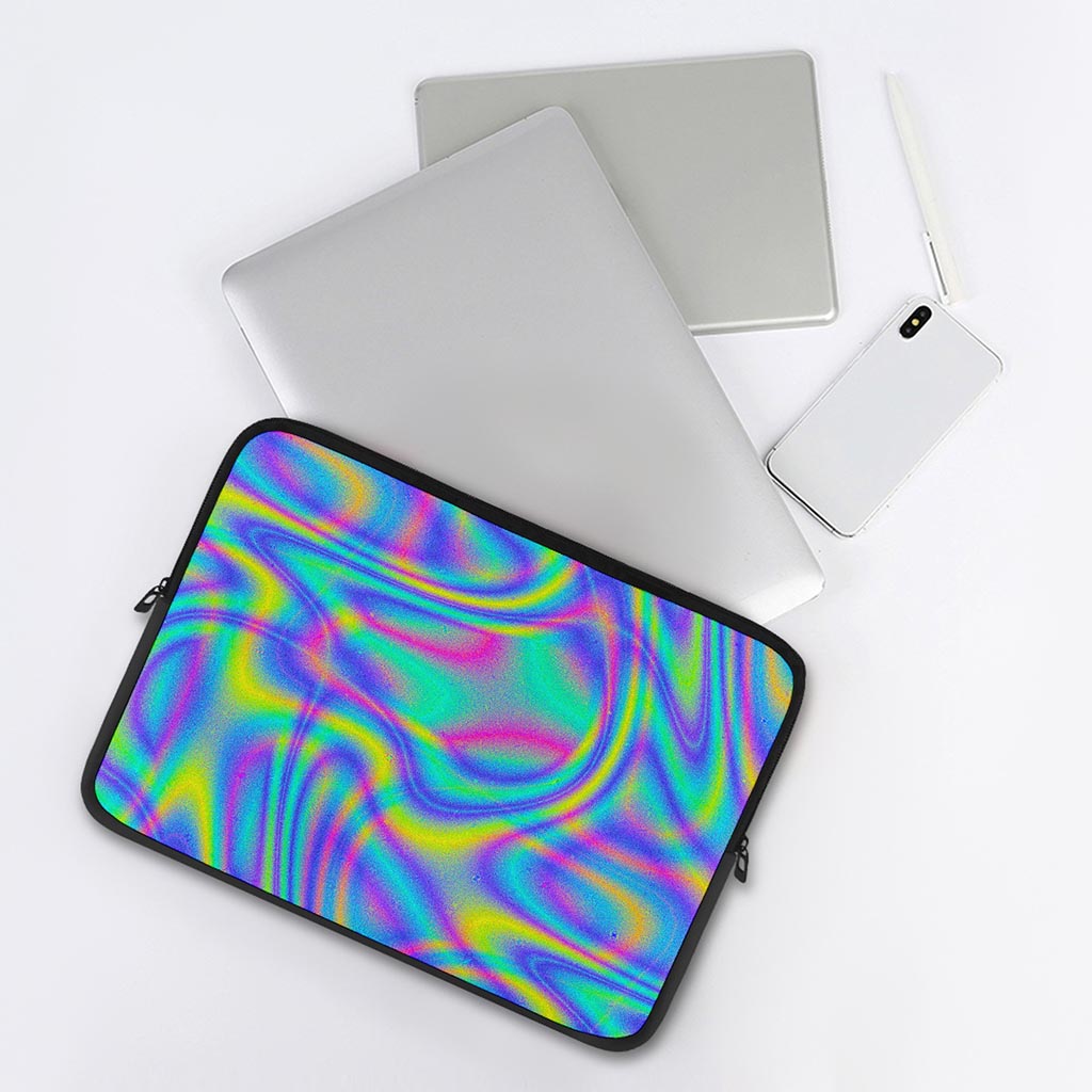 Turquoise Holographic Trippy Print Laptop Sleeve