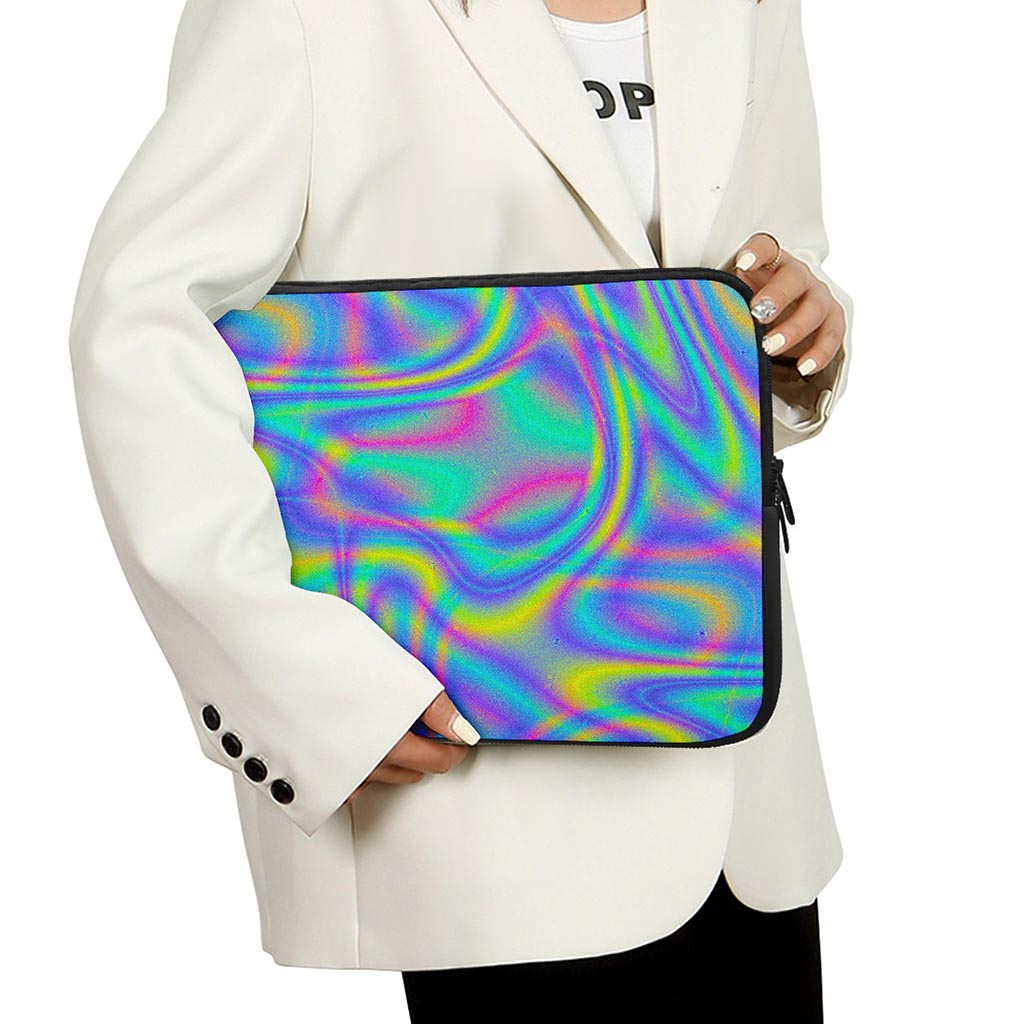 Turquoise Holographic Trippy Print Laptop Sleeve