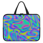 Turquoise Holographic Trippy Print Laptop Sleeve With Handle