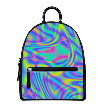 Turquoise Holographic Trippy Print Leather Backpack