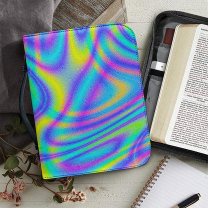 Turquoise Holographic Trippy Print Leather Bible Cover