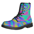 Turquoise Holographic Trippy Print Lace-Up Boots