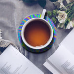 Turquoise Holographic Trippy Print Leather Coaster Set