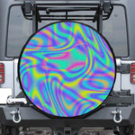 Turquoise Holographic Trippy Print Leather Spare Tire Cover