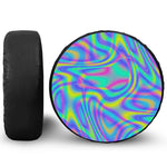 Turquoise Holographic Trippy Print Leather Spare Tire Cover