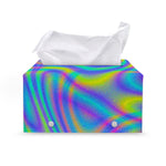 Turquoise Holographic Trippy Print Leather Tissue Box Cover