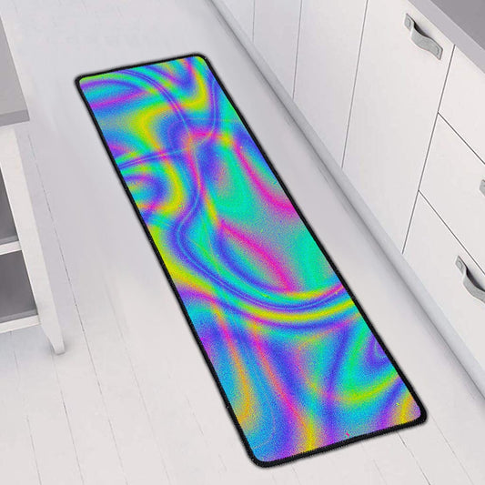 Turquoise Holographic Trippy Print Long Kitchen Mat