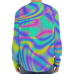 Turquoise Holographic Trippy Print Long Sleeve Baseball Jersey