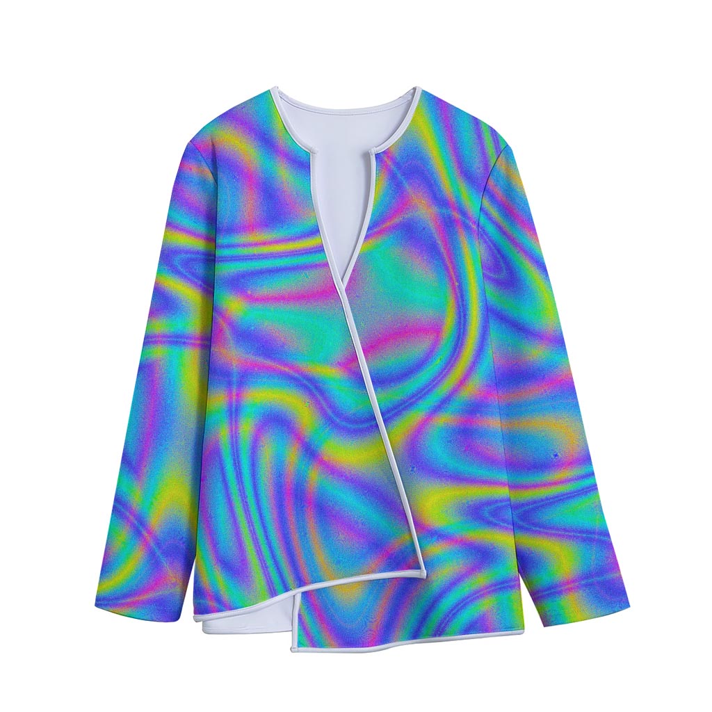 Turquoise Holographic Trippy Print Long Sleeve Short Coat