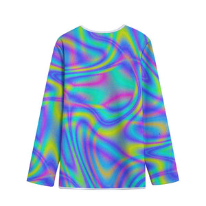 Turquoise Holographic Trippy Print Long Sleeve Short Coat