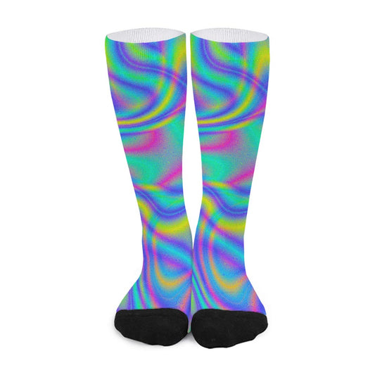 Turquoise Holographic Trippy Print Long Socks
