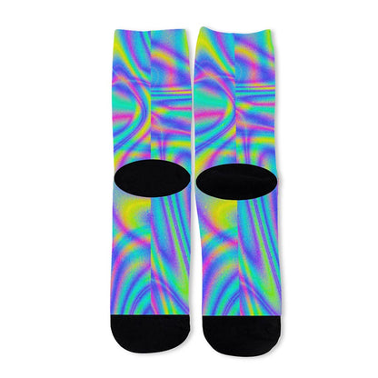 Turquoise Holographic Trippy Print Long Socks