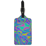 Turquoise Holographic Trippy Print Luggage Tag