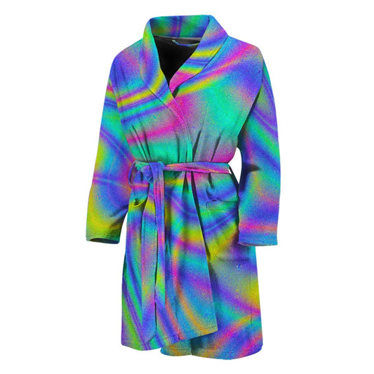 Turquoise Holographic Trippy Print Men's Bathrobe