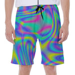 Turquoise Holographic Trippy Print Men's Beach Shorts
