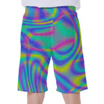 Turquoise Holographic Trippy Print Men's Beach Shorts
